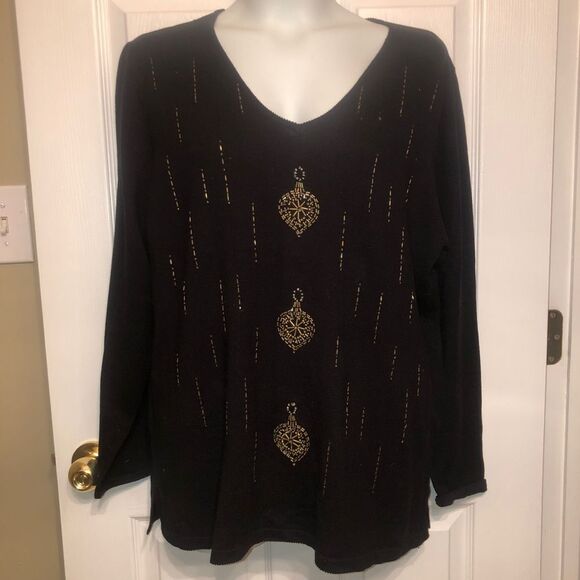 Quacker Factory Size XL Silk Blend Beaded V-Neck Black Sweater Top - Picture 9 of 9